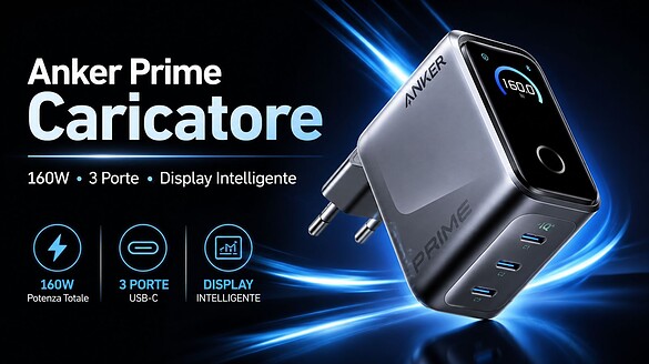 Anker Prime Caricatore da 160W: carica di tutto con 3 Porte e display intelligente integrato – Recensione