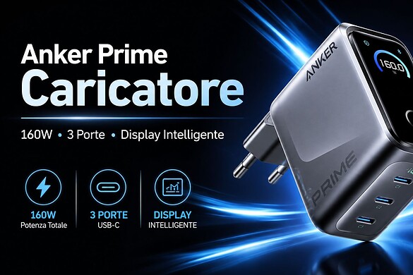 Anker Prime Caricatore da 160W: carica di tutto con 3 Porte e display intelligente integrato – Recensione