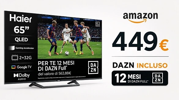 Haier Smart TV 65″ QLED 4K a meno di 500€ su Amazon con DAZN incluso