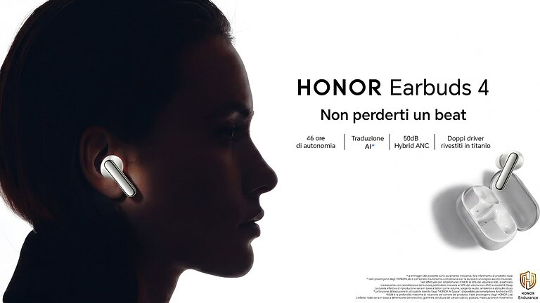 HONOR Earbuds 4 ufficiali: doppio driver in titanio e 46 ore di autonomia a 69,90€