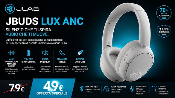 JLab JBuds LUX ANC in offerta: 70 ore di autonomia e ANC a 43,99€