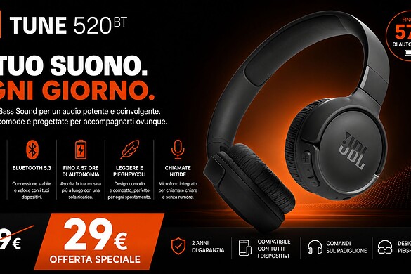 JBL Tune 520BT crollano del 51% col Prime Day: 57 ore a 29 euro