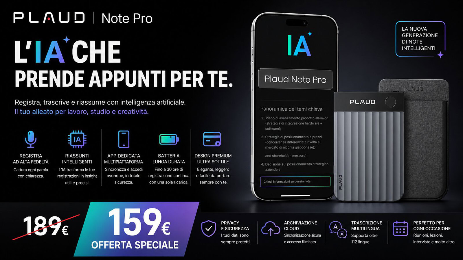 Plaud Note Pro in offerta su Amazon: il registratore con AI a 159€