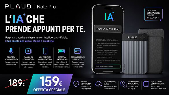 Plaud Note Pro in offerta su Amazon: il registratore con AI a 159€