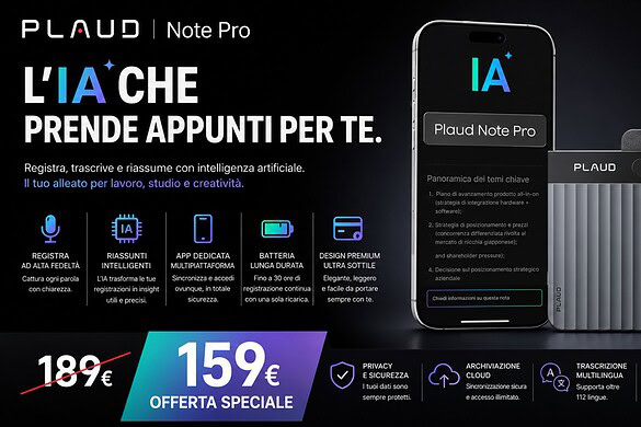 Plaud Note Pro in offerta su Amazon: il registratore con AI a 159€