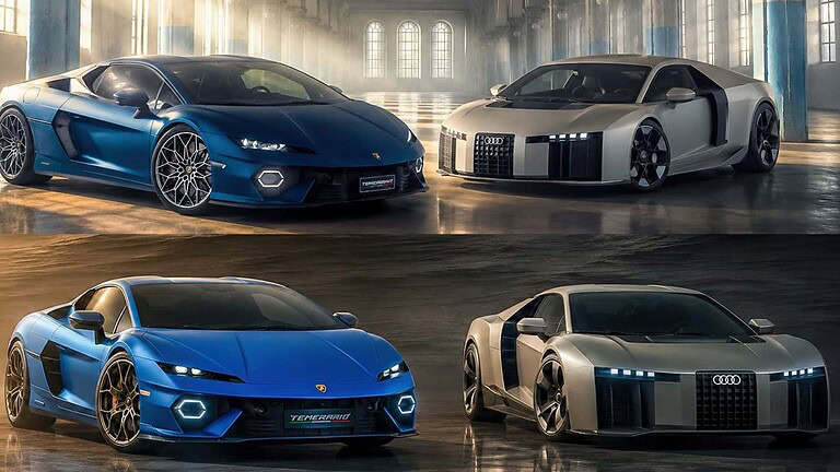 Audi Nuvolari vs Lamborghini Temerario: stesso V8 ibrido, due anime opposte
