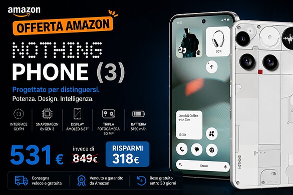 Nothing Phone (3) crolla a 531€ su Amazon: sconto del 37%