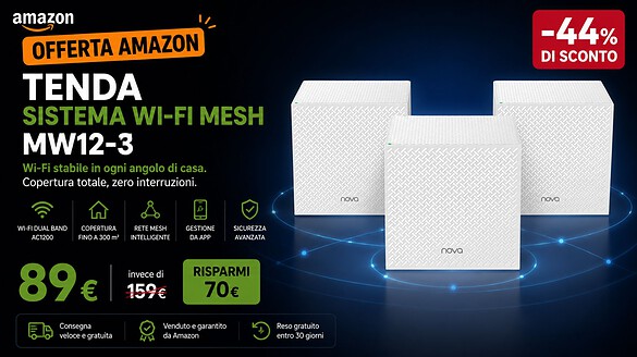 Tenda MW12, il sistema mesh tri-band AC1200 crolla al minimo storico su Amazon