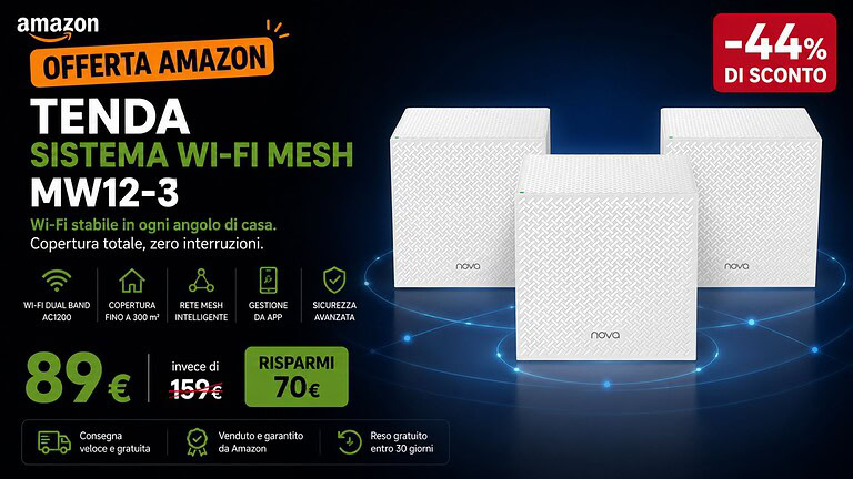 Tenda MW12, il sistema mesh tri-band AC1200 crolla al minimo storico su Amazon