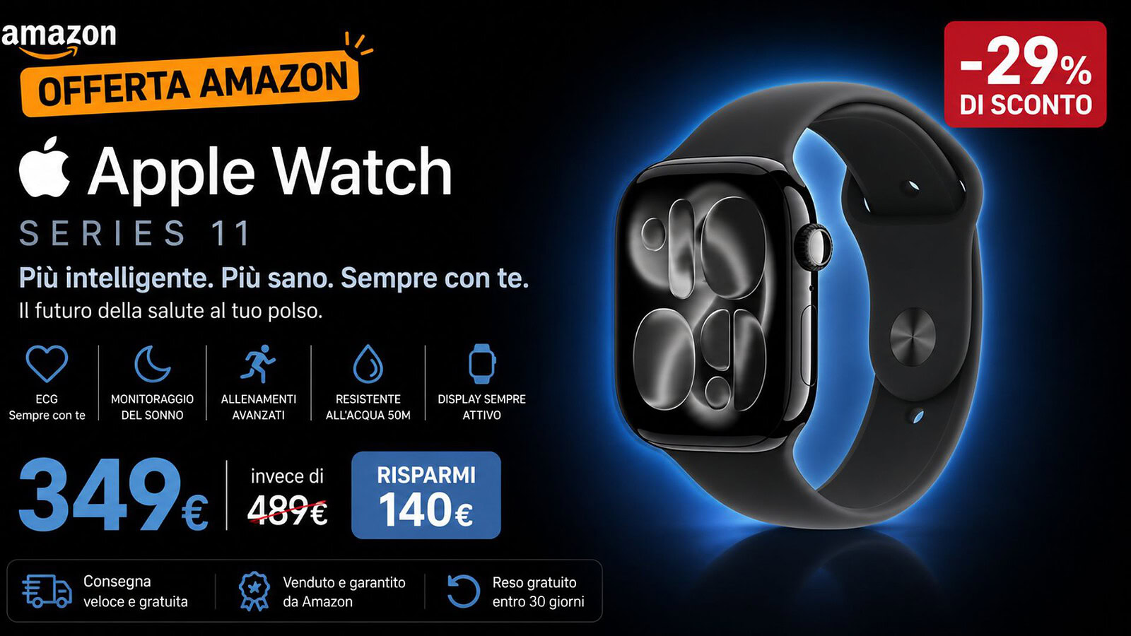 Apple Watch Series 11 da 46 mm al minimo storico su Amazon: -140€