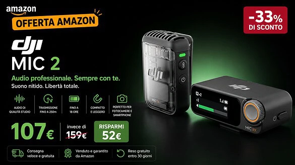 DJI Mic 2 in offerta su Amazon: audio pro a soli 107€