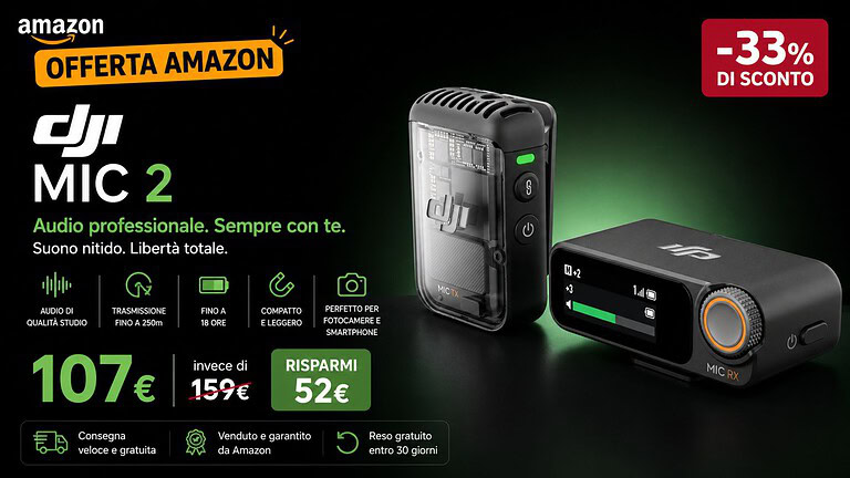 DJI Mic 2 in offerta su Amazon: audio pro a soli 107€