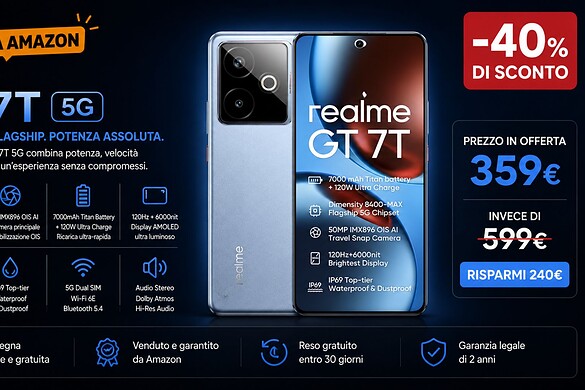 realme GT 7T al minimo storico: flagship a 360 euro con batteria da 7000 mAh