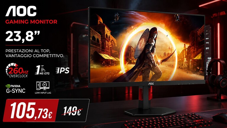 Monitor gaming AOC a 260Hz al minimo storico su Amazon: sconto del 29%