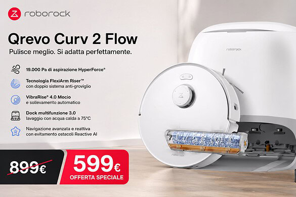 Roborock Qrevo Curv 2 Flow crolla a 599€ su Amazon: sconto di 300€