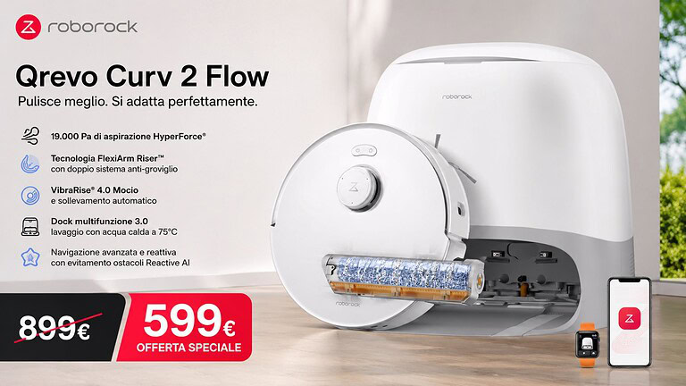 Roborock Qrevo Curv 2 Flow crolla a 599€ su Amazon: sconto di 300€