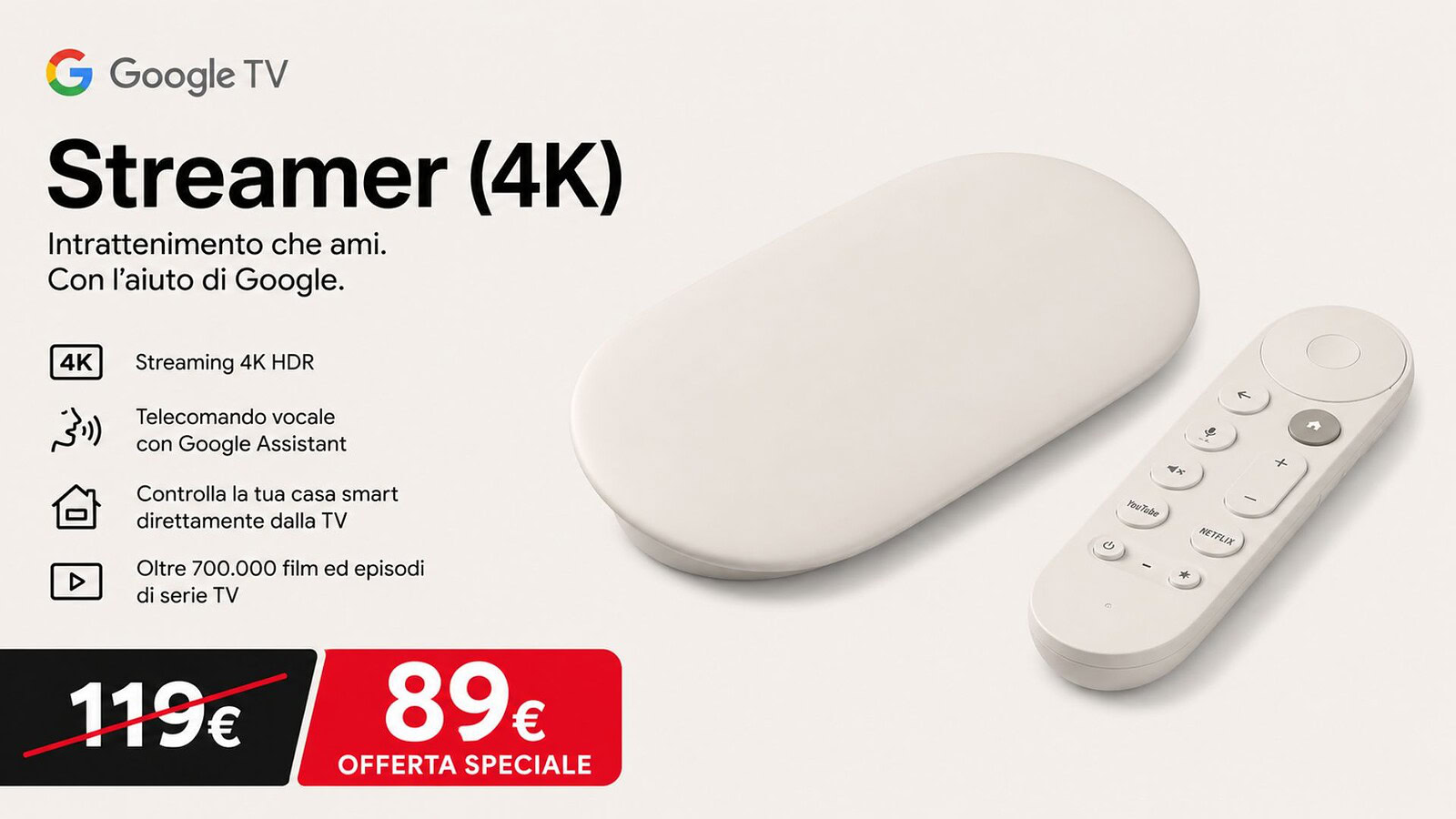 Google TV Streamer 4K al minimo storico su Amazon: sconto del 25%