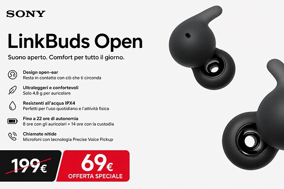 Sony LinkBuds Open in offerta: sconto del 65% su Amazon, prezzo crollato