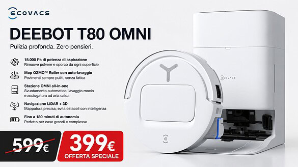 ECOVACS DEEBOT T80 in offerta su Amazon: aspira e lava a 399 euro
