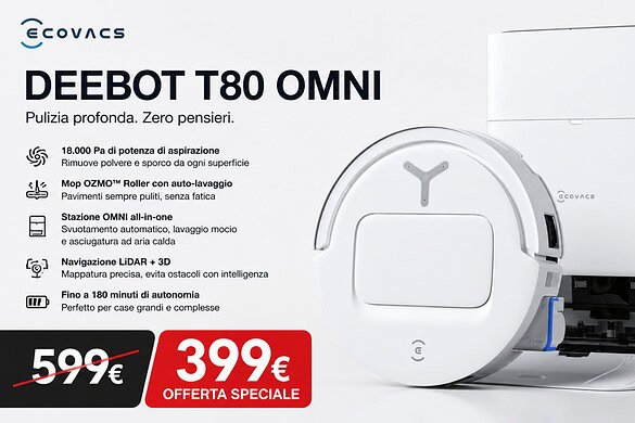 ECOVACS DEEBOT T80 in offerta su Amazon: aspira e lava a 399 euro