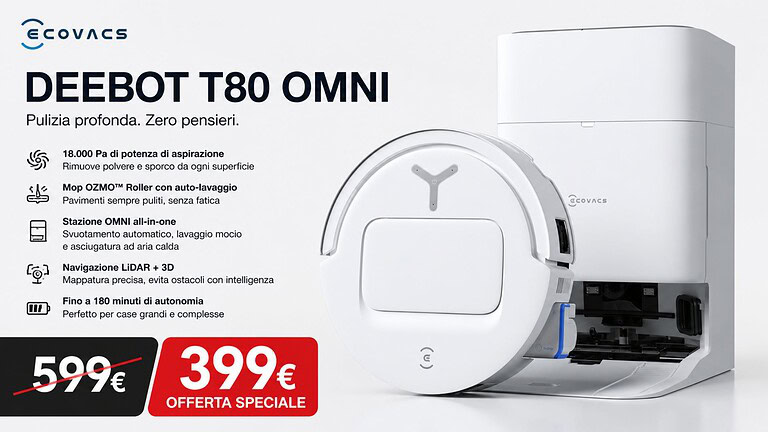 ECOVACS DEEBOT T80 in offerta su Amazon: aspira e lava a 399 euro