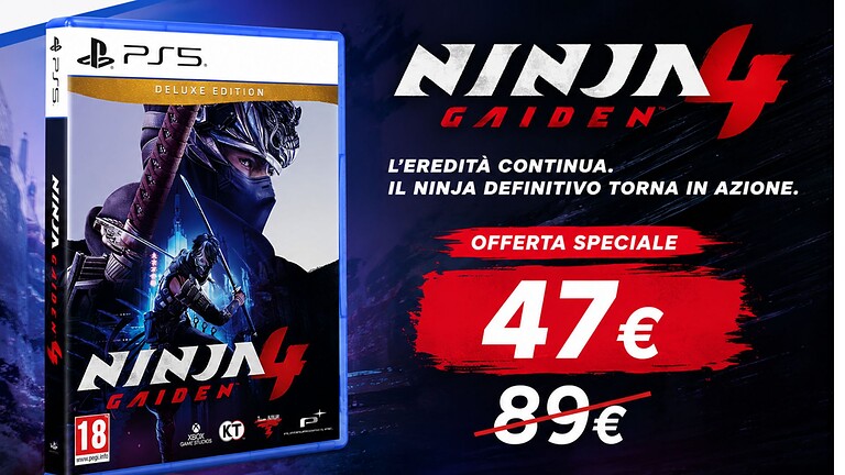 NINJA GAIDEN 4 Deluxe Edition per PS5 crolla a 47€ su Amazon: -48%