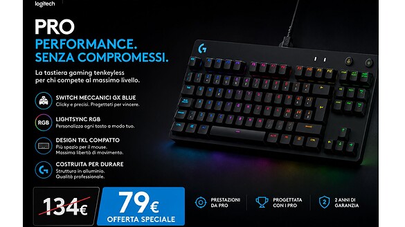 Logitech G PRO TKL crolla a 79,99€ su Amazon: sconto del 41%
