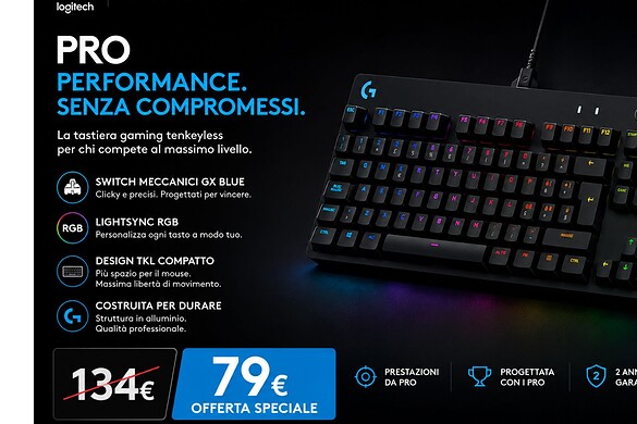 Logitech G PRO TKL crolla a 79,99€ su Amazon: sconto del 41%