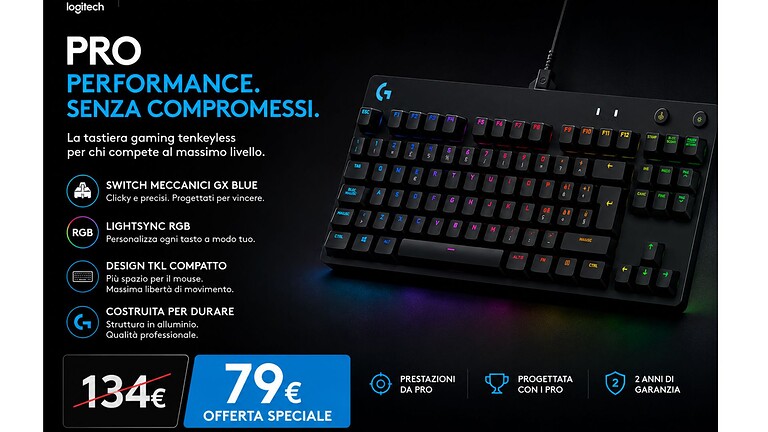 Logitech G PRO TKL crolla a 79,99€ su Amazon: sconto del 41%