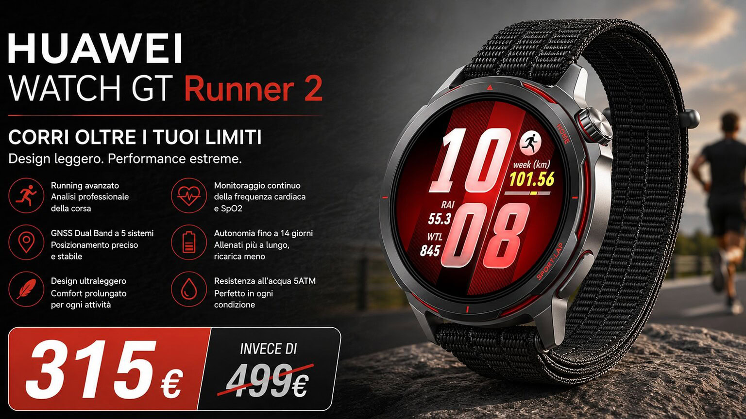 HUAWEI Watch GT Runner 2 al minimo storico su Amazon: ecco l’offerta
