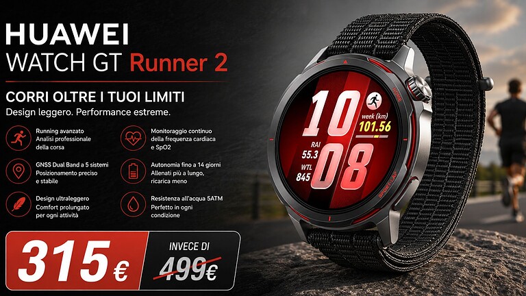HUAWEI Watch GT Runner 2 al minimo storico su Amazon: ecco l'offerta