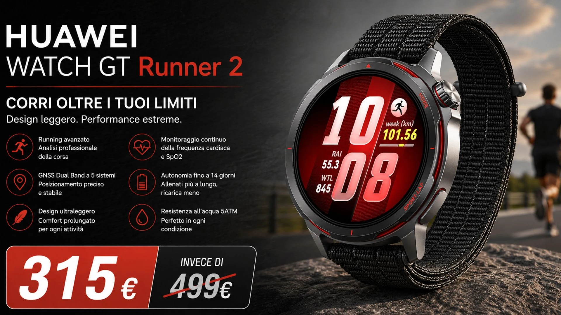 HUAWEI Watch GT Runner 2 al minimo storico su Amazon: ecco l'offerta