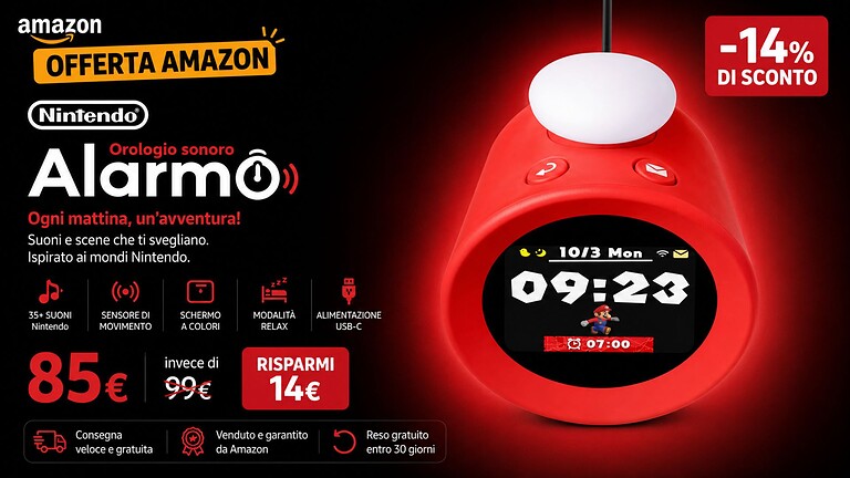 Nintendo Alarmo in offerta su Amazon: la sveglia dei videogiochi