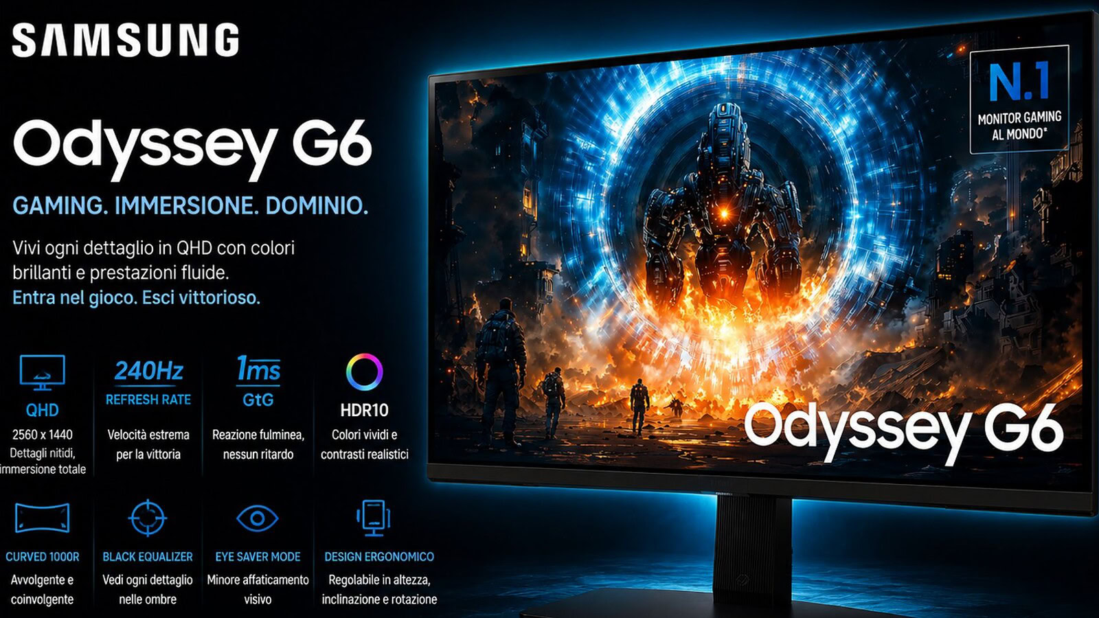 Samsung Odyssey G6 in offerta a 282€ su Amazon: QHD a 350Hz al 43% in meno