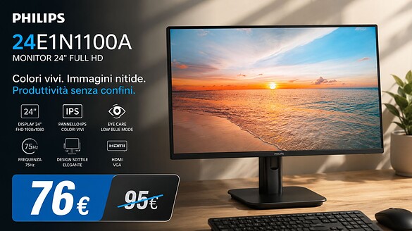 Monitor Philips 23,8″ a 64€ su Amazon: lo sconto da non perdere