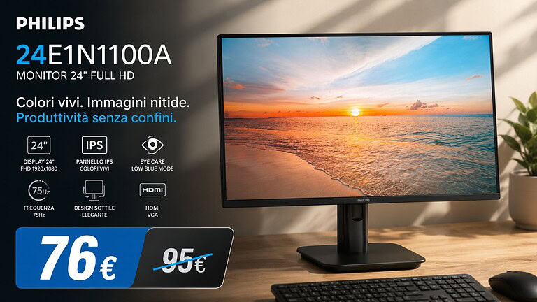 Monitor Philips 23,8" a 64€ su Amazon: lo sconto da non perdere