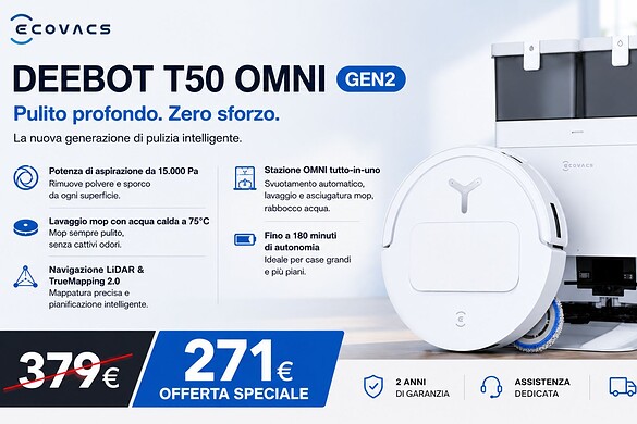 ECOVACS DEEBOT T50 OMNI al minimo storico su Amazon col Prime Day