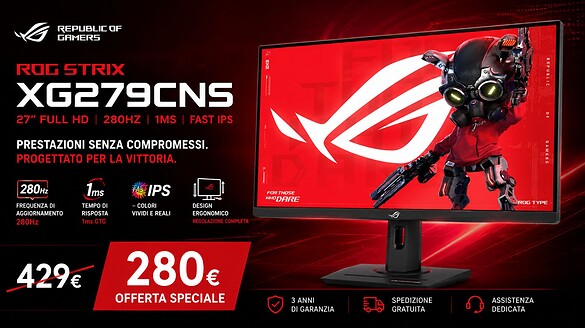 ASUS ROG Strix XG279CNS in offerta: 380Hz a 280€ su Amazon
