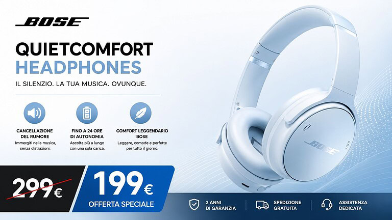 Bose QuietComfort Headphones in offerta su Amazon: sconto del 33%