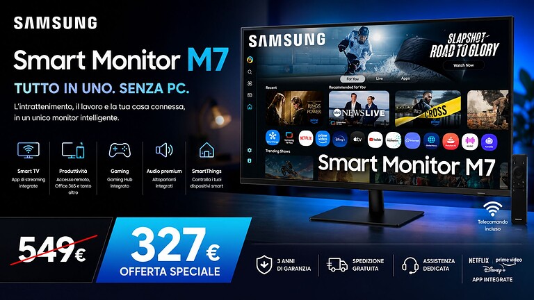 Samsung Smart Monitor M7 43" 4K crolla a 327€: sconto del 40% su Amazon