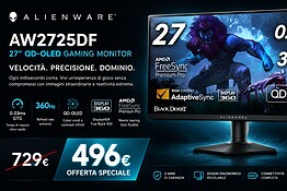 Alienware AW2725DF sotto i 500€: monitor QD-OLED 360Hz al 32% di sconto