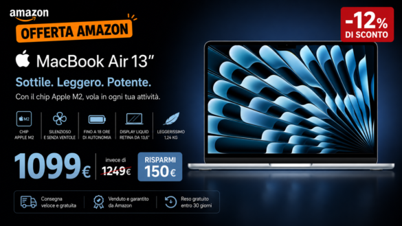 MacBook Air M5 in offerta su Amazon: 16GB e 512GB a 1.099 euro