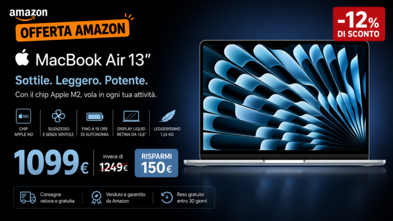 MacBook Air M5 in offerta su Amazon: 16GB e 512GB a 1.099 euro