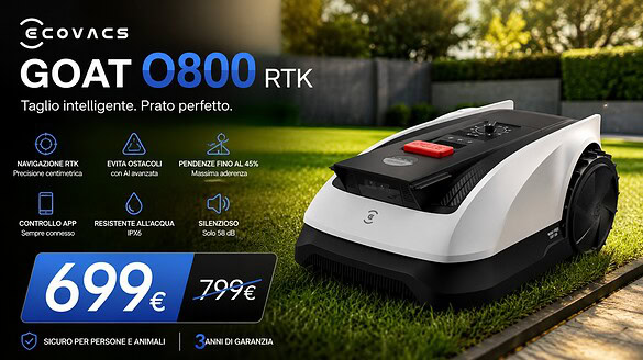 Ecovacs Goat O800 RTK in offerta su Amazon: il rasaerba senza filo a 699€