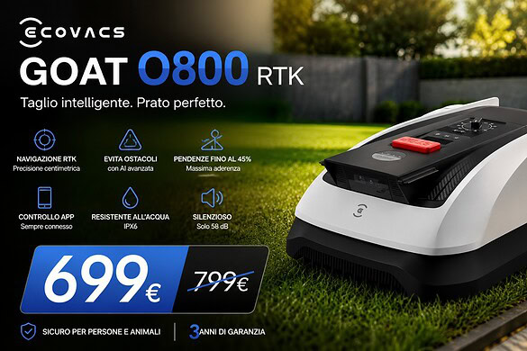 Ecovacs Goat O800 RTK in offerta su Amazon: il rasaerba senza filo a 699€