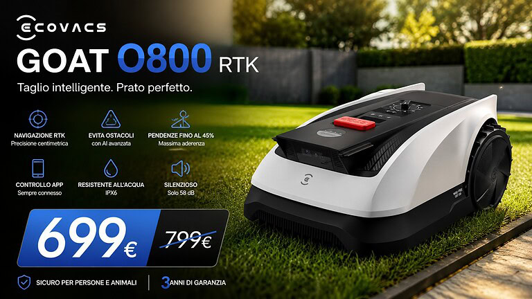 Ecovacs Goat O800 RTK in offerta su Amazon: il rasaerba senza filo a 699€