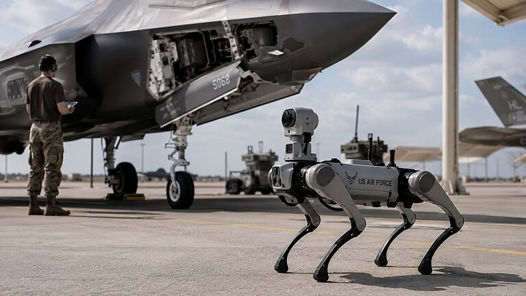 Robot e droni ispezionano gli aerei militari dell'US Air Force