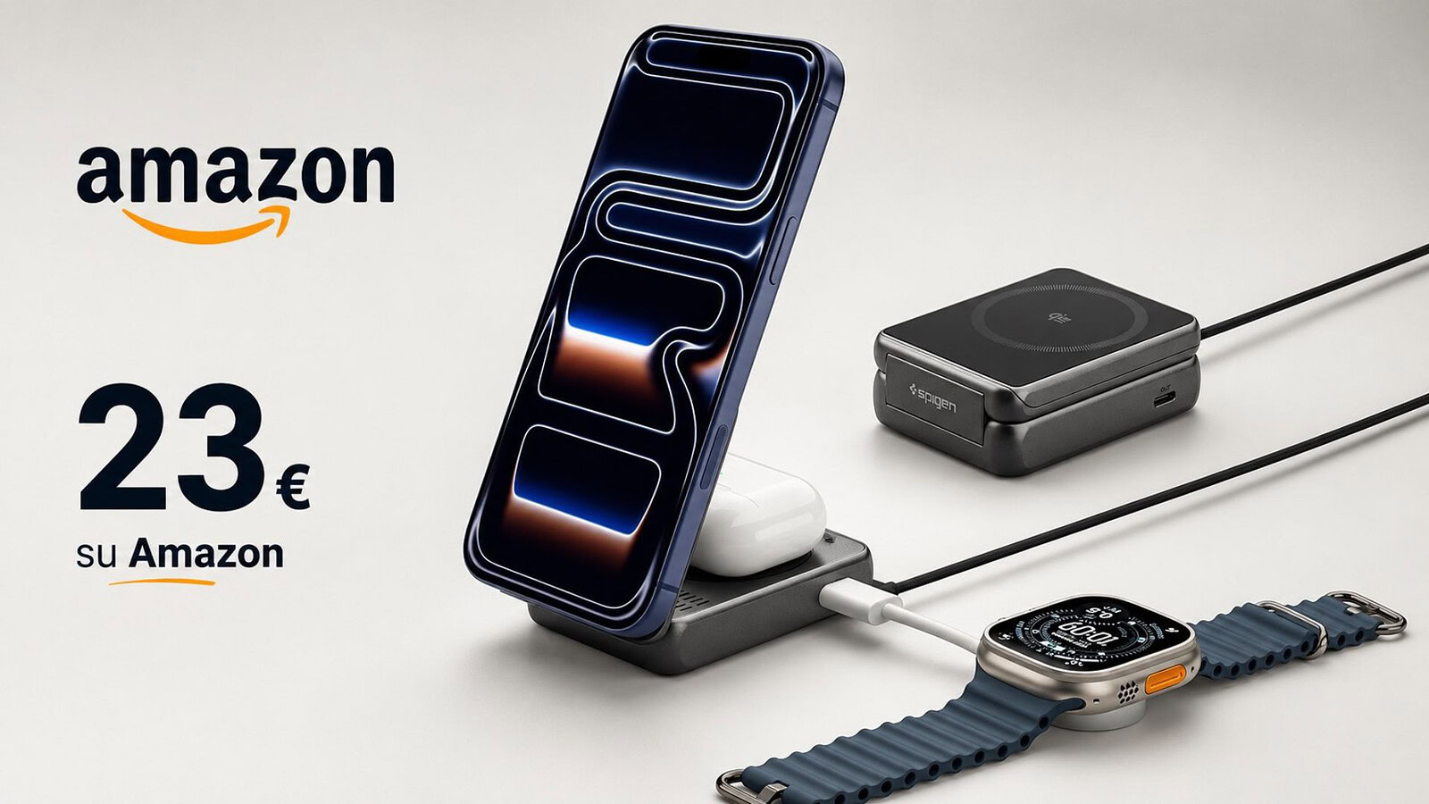 Caricatore Spigen Qi2.2 crolla a 23€ su Amazon: sconto record del 56%
