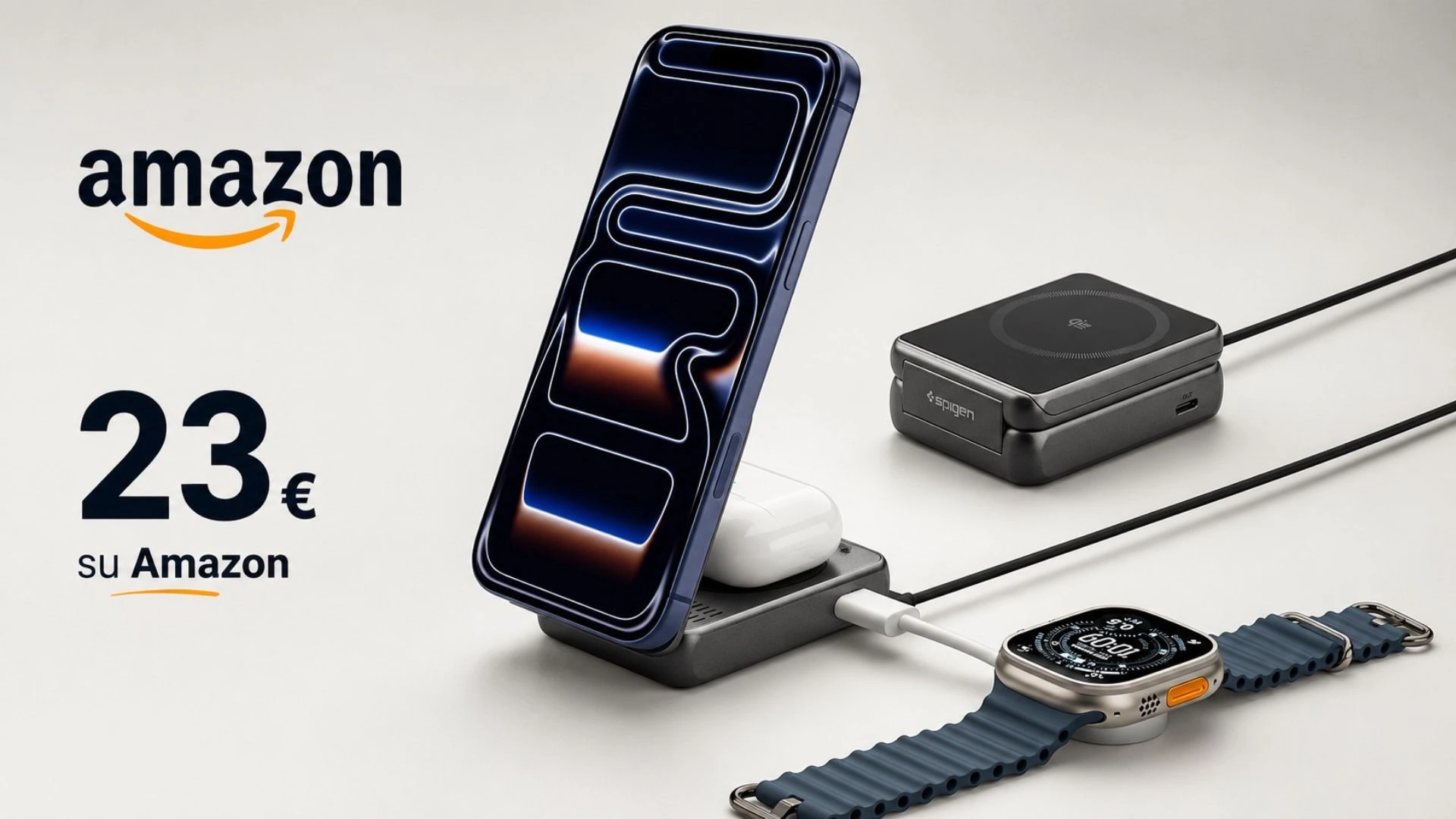 Caricatore Spigen Qi2.2 crolla a 23€ su Amazon: sconto record del 56%