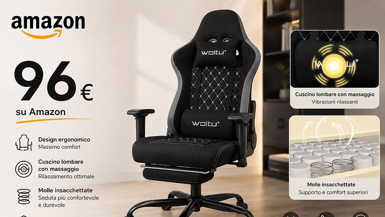 Sedia da gaming con massaggiatore al minimo storico: sconto del 37%